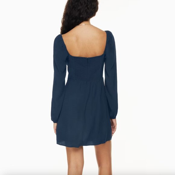 Aritzia Sunday Best Deliah Smocked Mini Dress Navy Blue Size Small - Picture 2 of 8